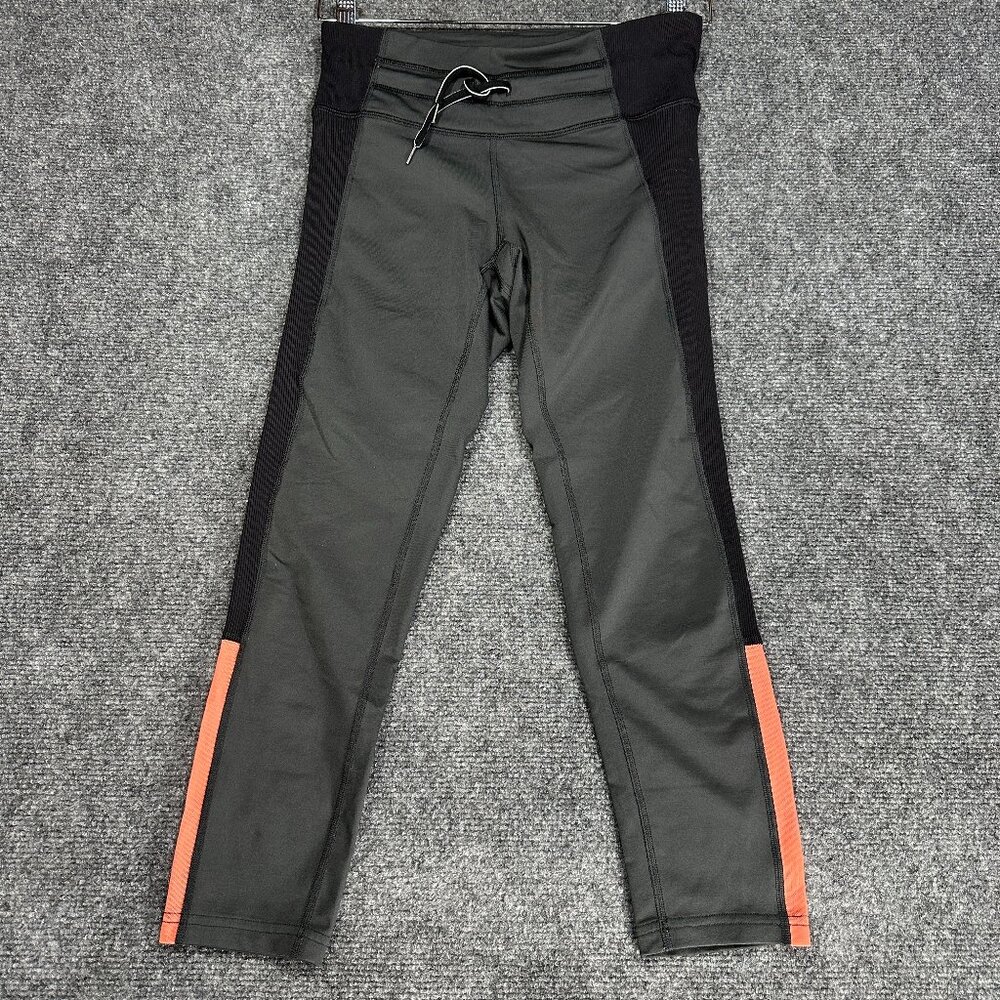 Lucy Pants Womens XS Black Compression Pants Mesh Side Tie Waist Back Zip Pocket